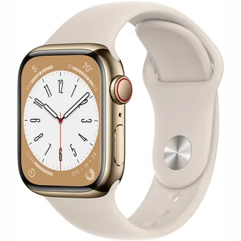 Viedpulksteņi Apple Watch Series 8 GPS + Cellular 45mm Gold Stainless Steel Case with Starlight Sport Band [Mazlietots]